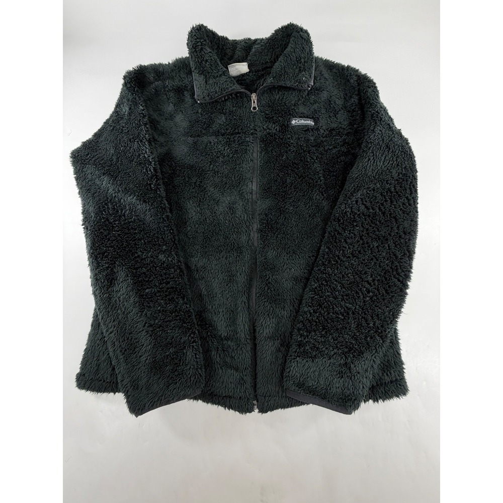 Columbia Womens Dark Green High Pile Fleece Full Zip Jacket Large Pockets Cozy